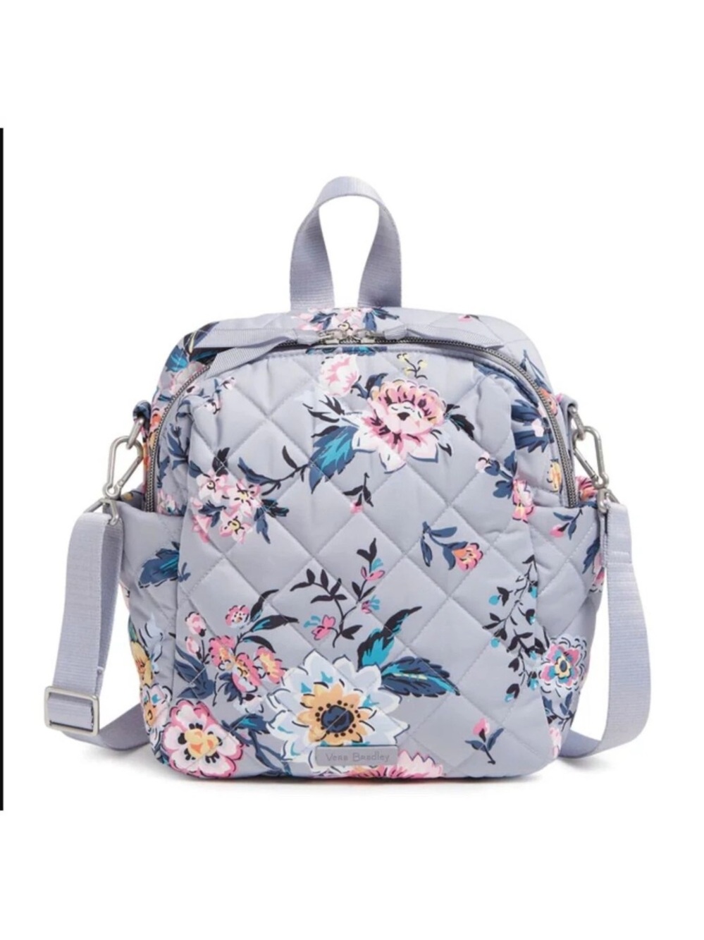 Floral Quilted convertible small backpack Crossbody Bag - Gray Pink Vera Bradley